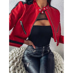 Genuine Lambskin Slim Fit Biker Motorcycle Coat - Women's Red Leather Jacket