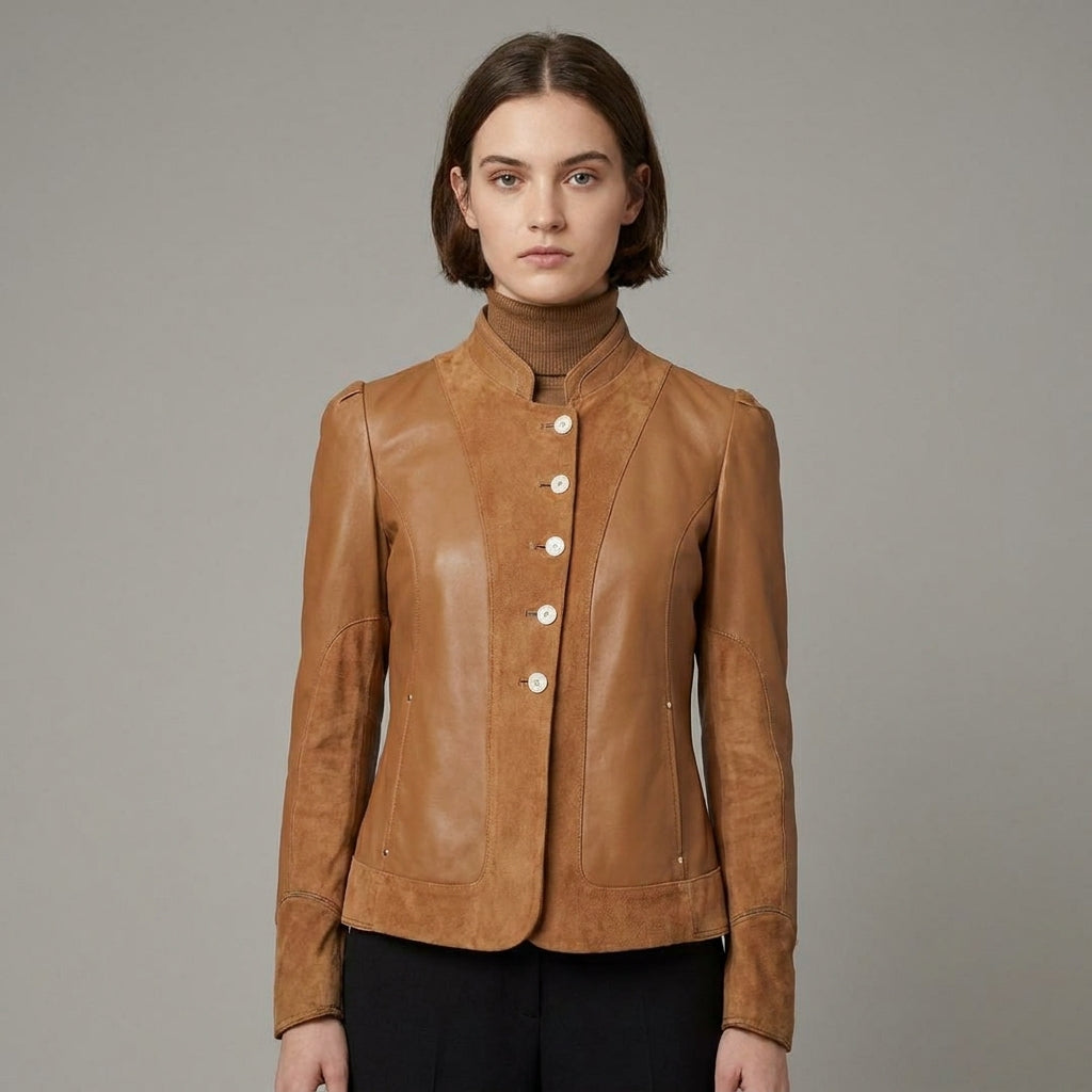 Women's Suede & Leather Single-Breasted Jacket