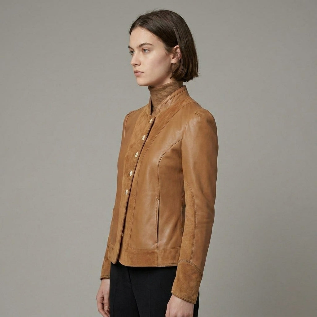 Women's Suede & Leather Single-Breasted Jacket