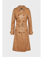 Women’s Tan Beige Sheepskin Leather Trench Coat