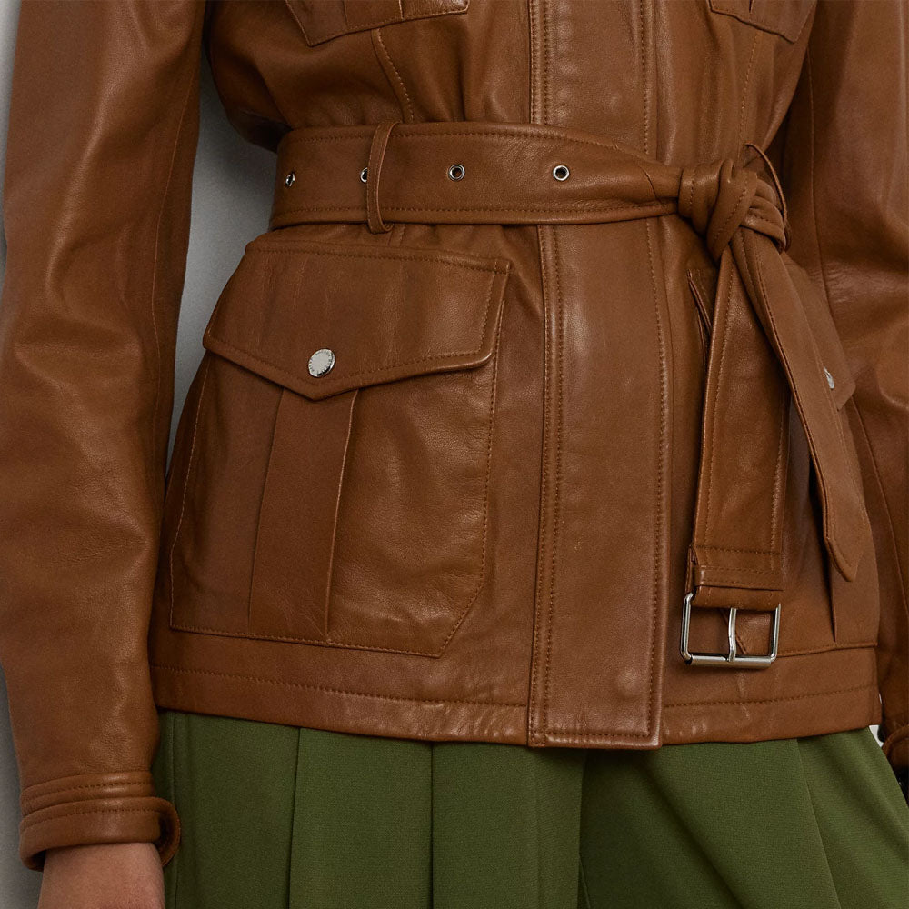 Women's UK Brown Leather Biker Jacket
