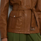 Women's UK Brown Leather Biker Jacket
