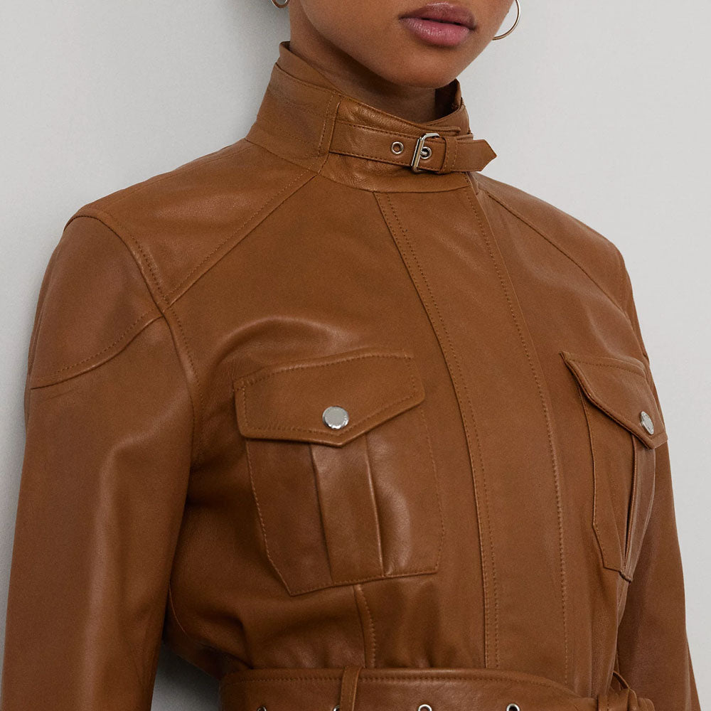 Women's UK Brown Leather Biker Jacket