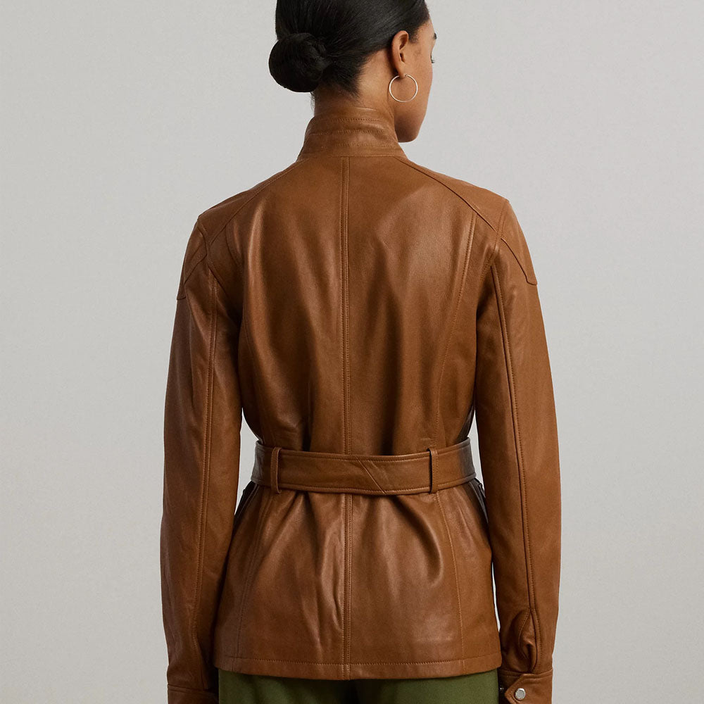 Women's UK Brown Leather Biker Jacket