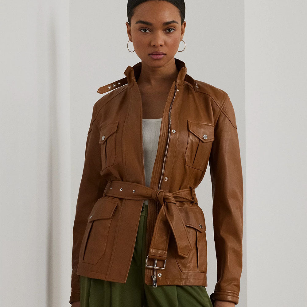 Women's UK Brown Leather Biker Jacket