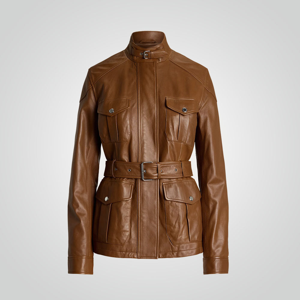 Women's UK Brown Leather Biker Jacket