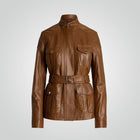 Women's UK Brown Leather Biker Jacket