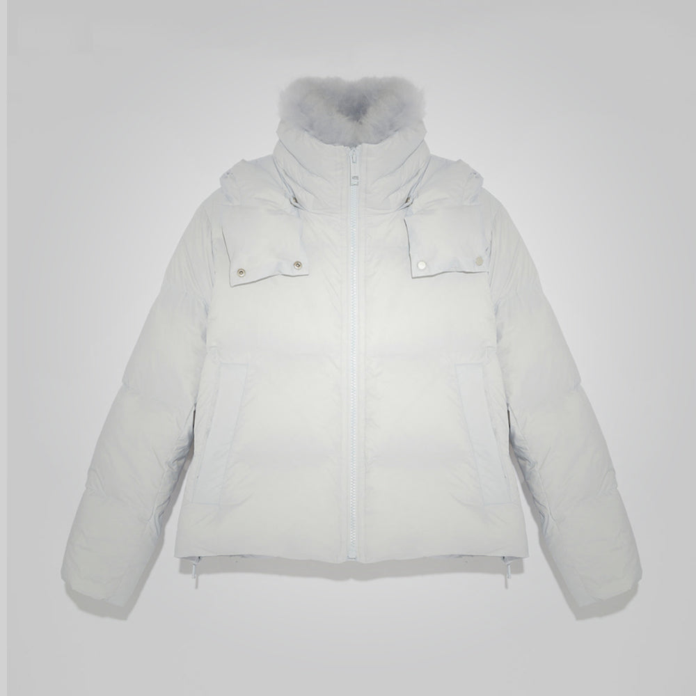 Women's White Parka Down Jacket With Fur Lining