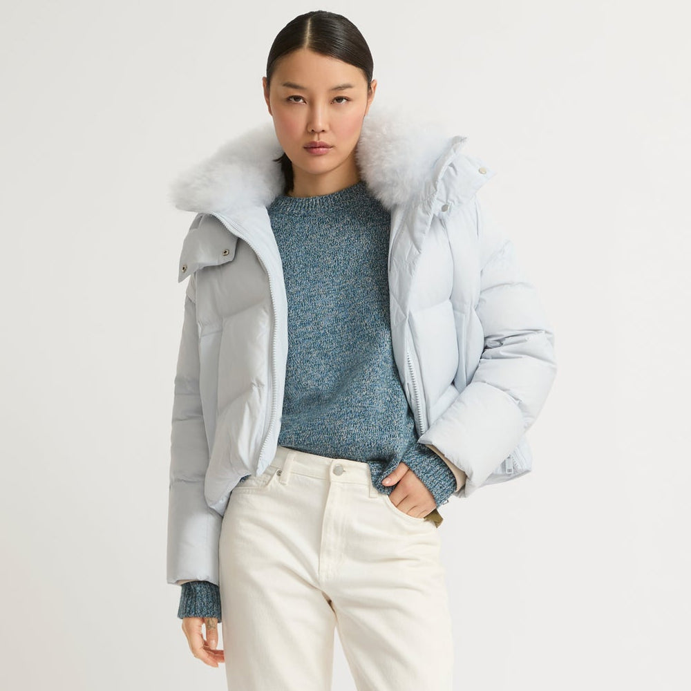 Women's White Parka Down Jacket With Fur Lining