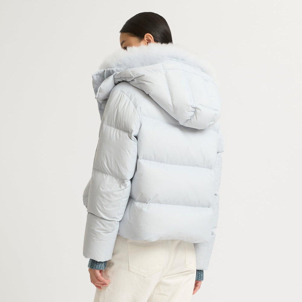 Women's White Parka Down Jacket With Fur Lining