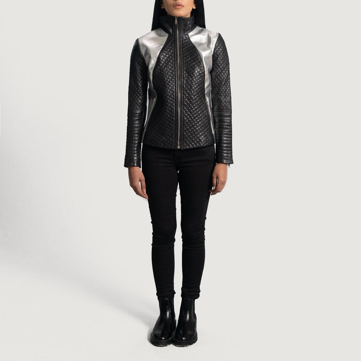 Alia Metallic Black Leather Biker Jacket Edgy & Stylish