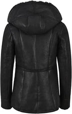 Women's Black Fur Sheepskin Parka Leather Coat