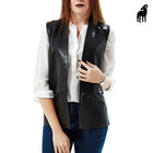 New Women Black Biker Embroidered Leather Vest