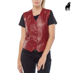 Women Red Biker Western Genuine Leather Vest