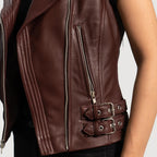 New Women's Maroon Biker Lambskin Leather Vest