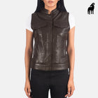 New Women Dark Brown Pocket Style Leather Western Vest