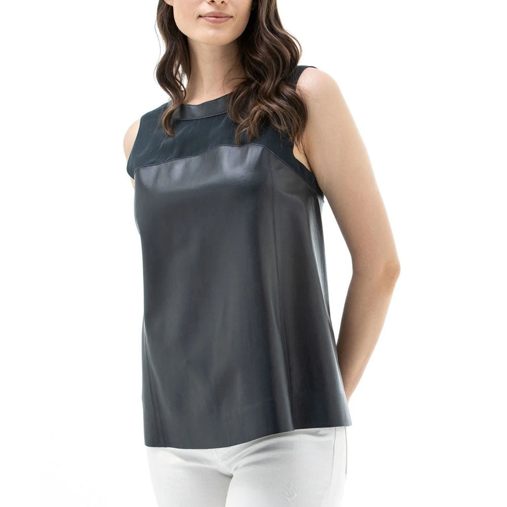 New Women's Black Lambskin Leather Vest