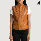 New Women Brown Lambskin Biker Leather Vest