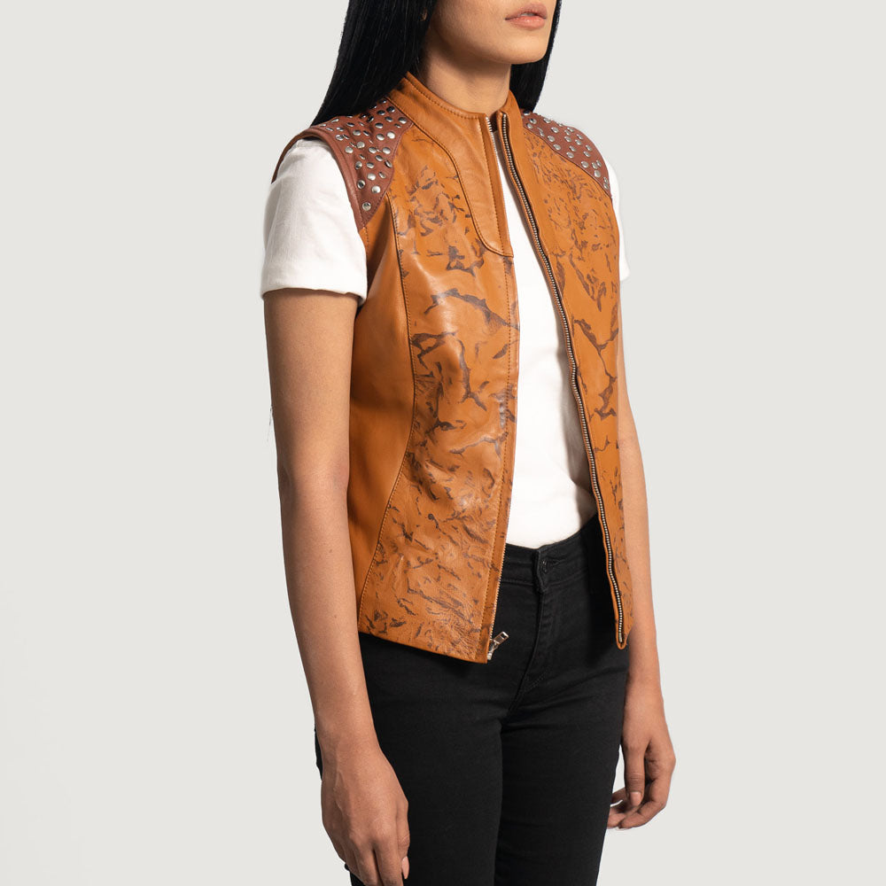 New Women Brown Lambskin Biker Leather Vest