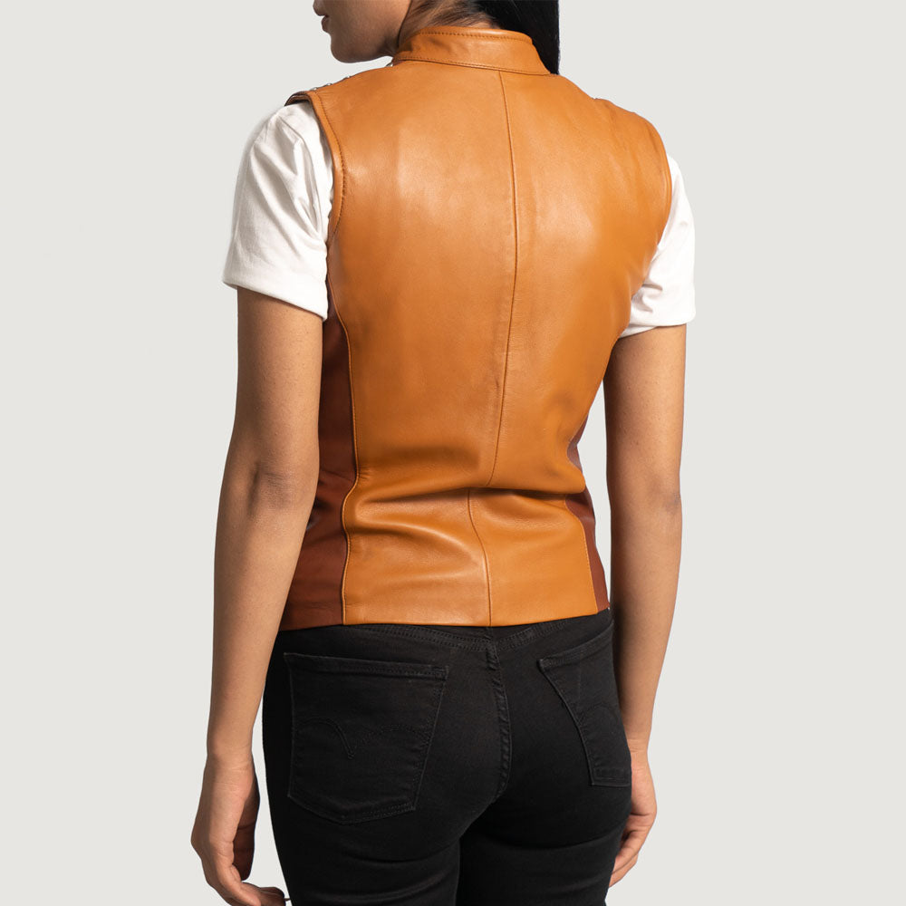 New Women Brown Lambskin Biker Leather Vest