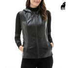 New Women Black Leather Vest With Fashionable Hooded