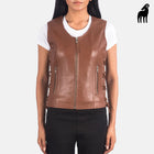New Women Brown Side Lace Moto Leather Vest