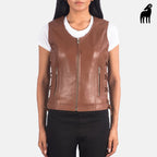 New Women Brown Side Lace Moto Leather Vest