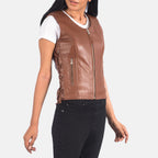 New Women Brown Side Lace Moto Leather Vest
