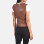 New Women Brown Side Lace Moto Leather Vest