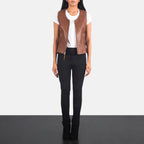 New Women Brown Side Lace Moto Leather Vest