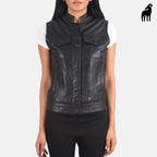 Women's black Lambskin Moto Leather Vest