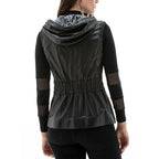 New Women Black Leather Vest With Fashionable Hooded
