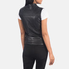 Women's black Lambskin Moto Leather Vest