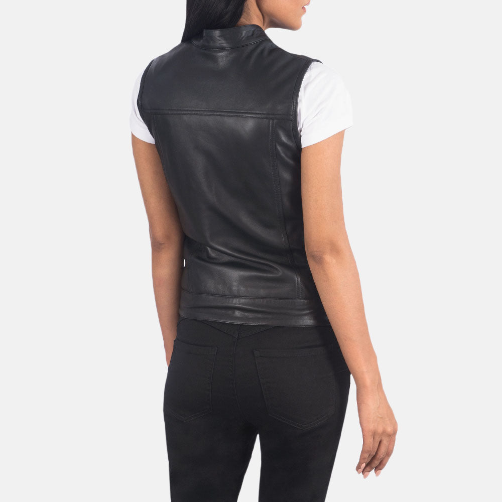 Women's black Lambskin Moto Leather Vest