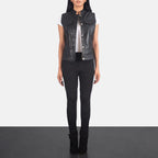 Women's black Lambskin Moto Leather Vest
