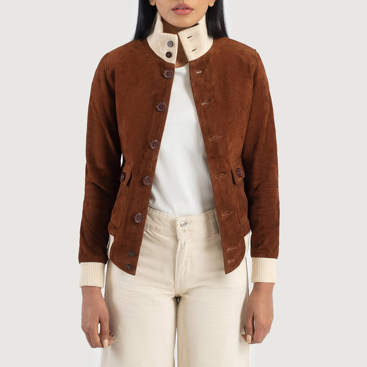 Sasha A1 Brown Suede Bomber Jacket