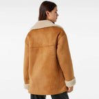 New Brown Women Aviator B3 Suede Leather RAF Shearling Coat