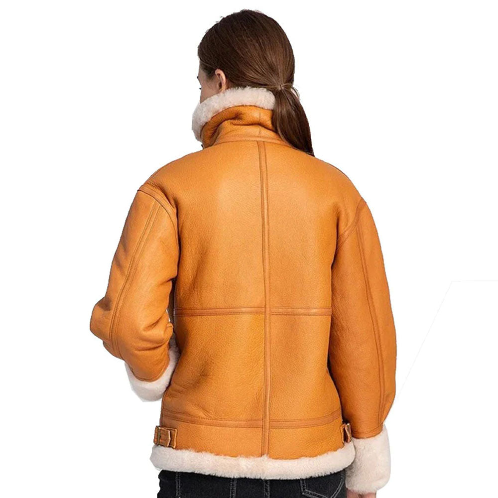 New Brown Women B3 Bomber RAF Shearling Aviator Leather Coat