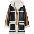 Women's Black Hooded Sheepskin B3 Bomber Shearling Leather Coat
