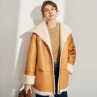 Women Brown Sheepskin Shearling Leather Coat
