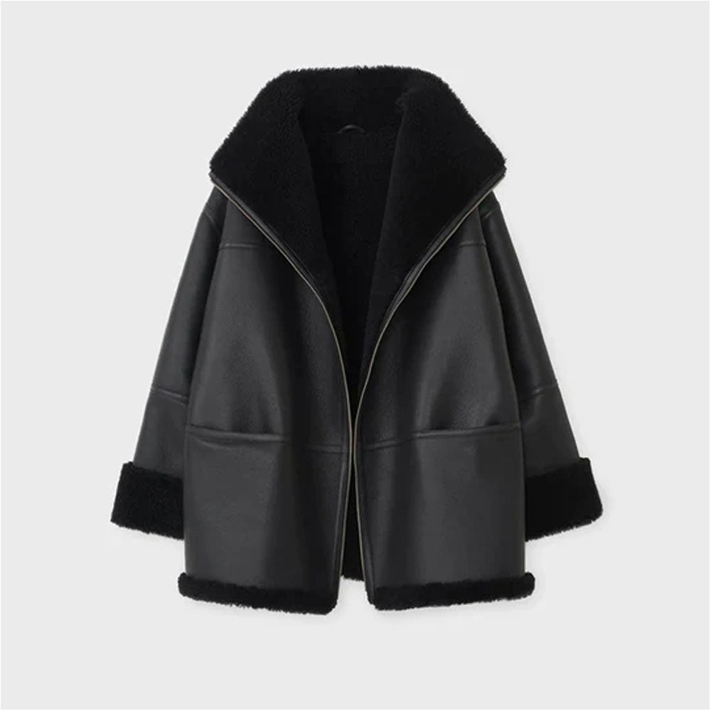Women's Oversized Full-Grain Shearling Leather Jacket