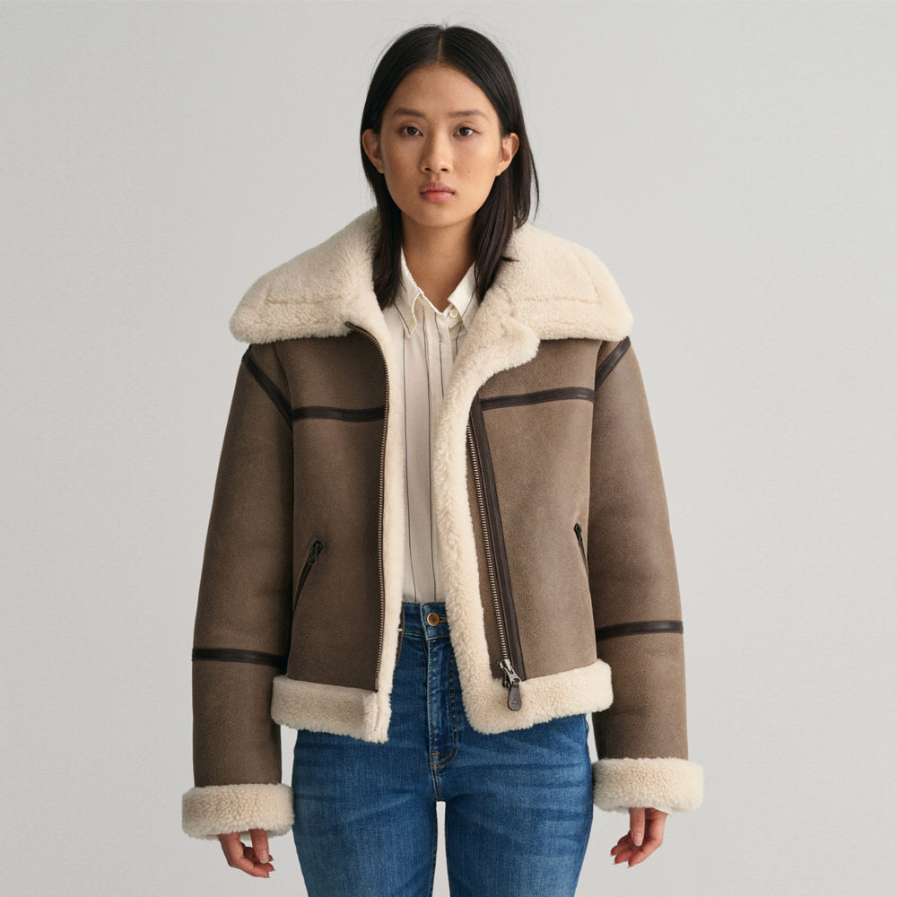 Women's Brown Aviator Sheepskin B3 Shearling Leather Jacket