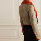 Women Orange Aviator Fur Collar Flight Sheepskin Shearling Leather Jacket