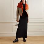 Women Orange Aviator Fur Collar Flight Sheepskin Shearling Leather Jacket