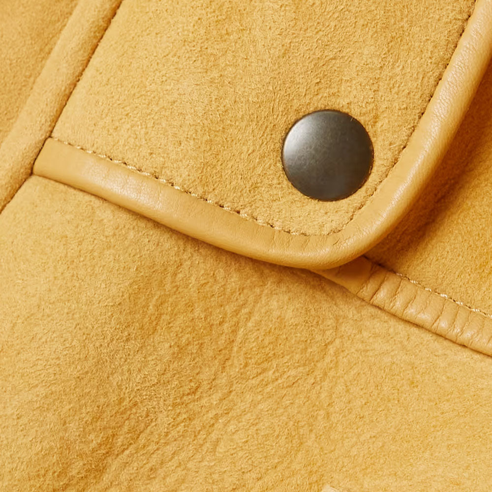 Women Brown Sheepskin Aviator Fur Collar RAF Shearling Suede Leather Jacket