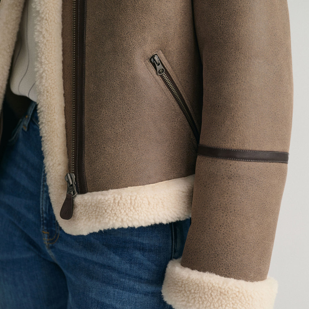 Women's Brown Aviator Sheepskin B3 Shearling Leather Jacket