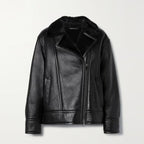 Women Black Sheepskin Fur Aviator Airforce Shearling Leather Jacket