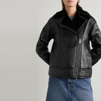 Women Black Sheepskin Fur Aviator Airforce Shearling Leather Jacket