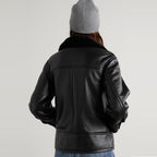 Women Black Sheepskin Fur Aviator Airforce Shearling Leather Jacket