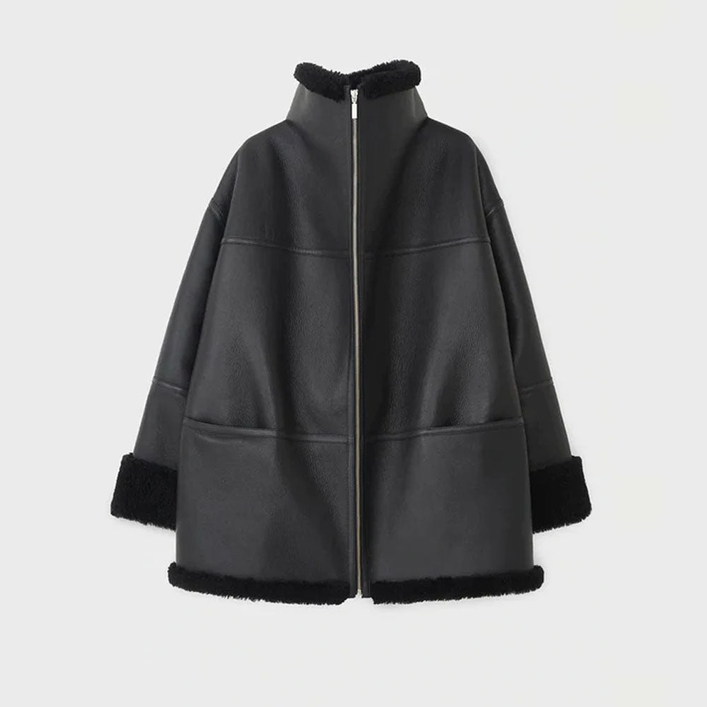 Women's Oversized Full-Grain Shearling Leather Jacket